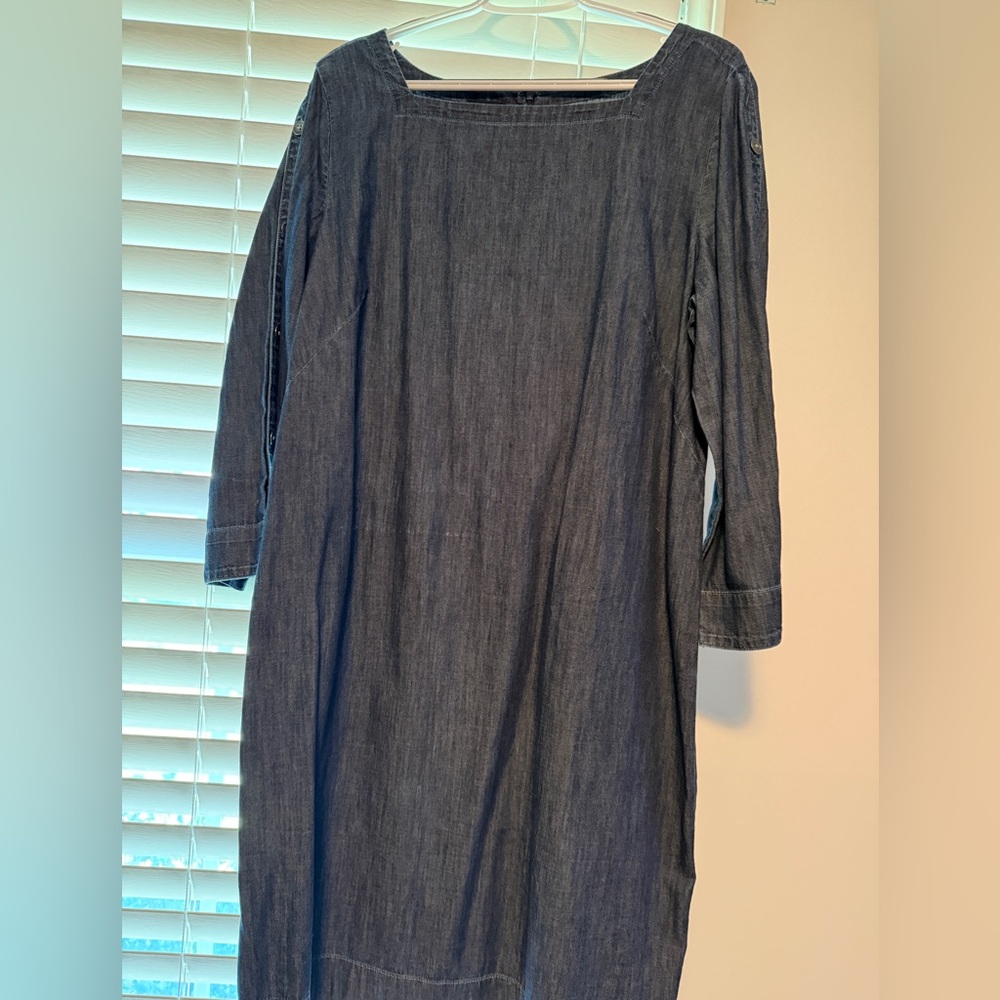 Talbots Dark Blue Denim Long-Sleeve Shift Dress